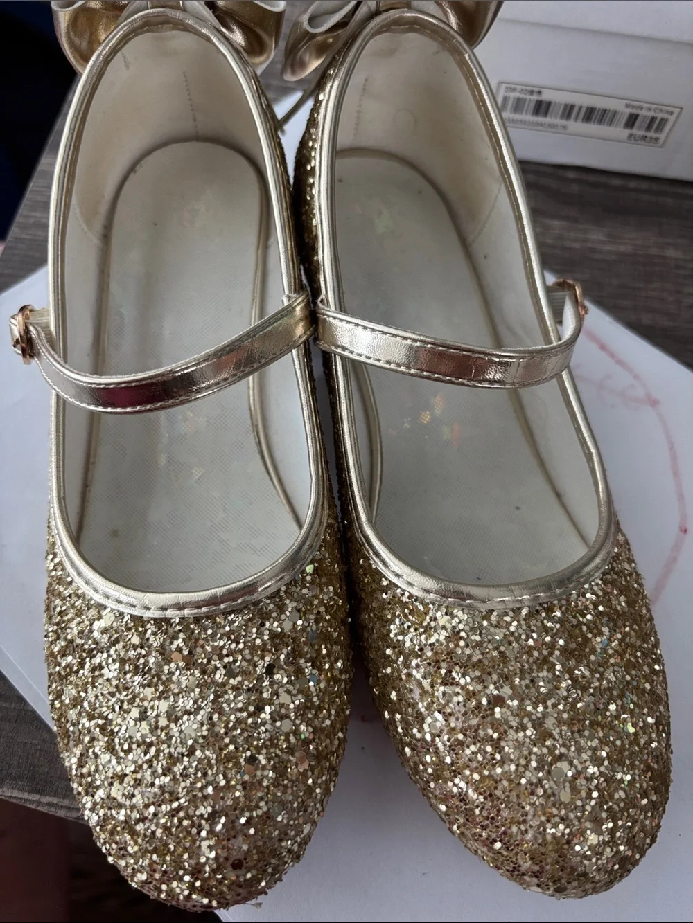 Girls' Gold Glitter Mary Jane Shoes Size Eur 33